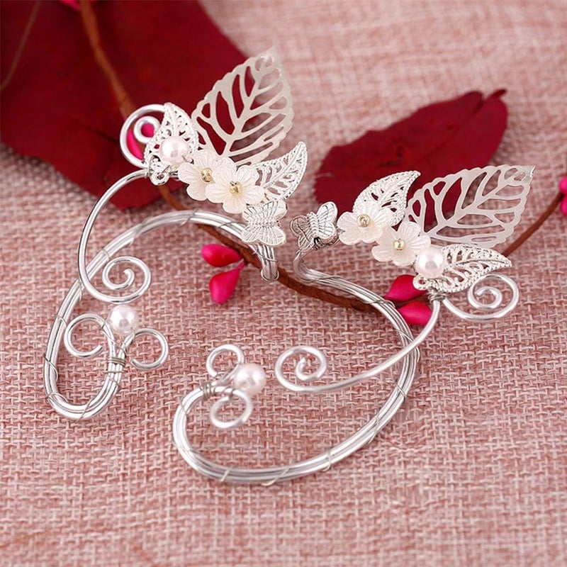 Yolmina Elven Ear Cuffs for Women, Handmade Elf Fairy Earrings Cuff Wrap Clip-on Filigree Earrings for Fantasy Fairy Halloween Costume, Cosplay, Wedding, Handcraft (Silver) - Image 4